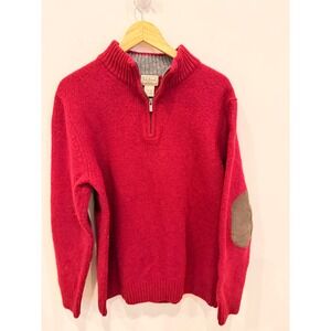 LL Bean Mens Wool Shetland Quarter Zip Sweater Red Elbow Patches Size XXL REG‎